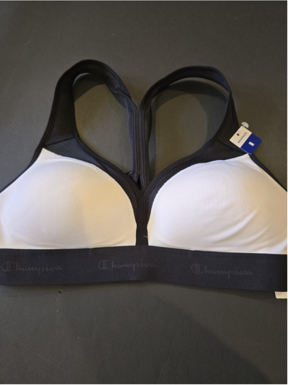 Champion Women’s Sports bra NWT Size Medium Padded Racerback White Black (D-10) - Picture 1 of 8
